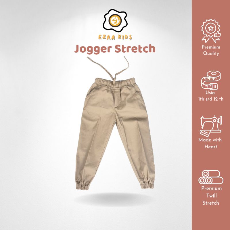 Celana Jogger Anak Laki Laki Bahan chino Twill Stretch Melar Ezra Kids Usia 1-12 Tahun