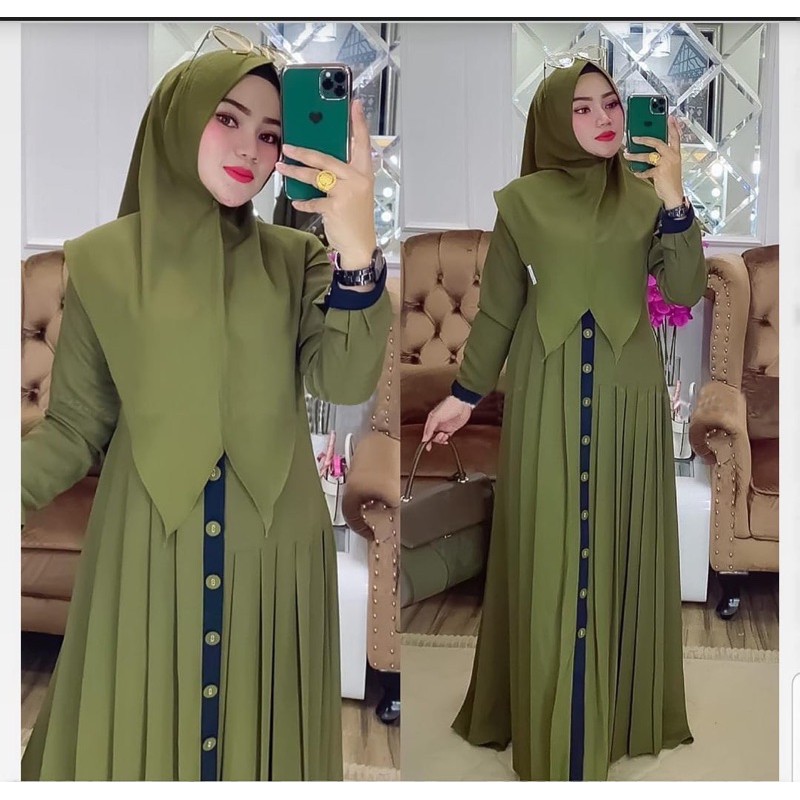 syari maxi gamis dress terbaru 2021 elisa jumbo busui army free kerudung