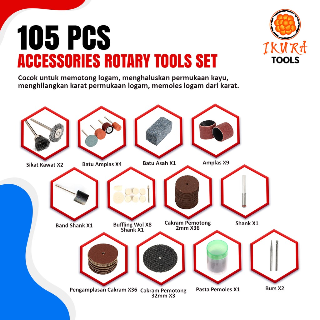 IKURA RTS202 Aksesoris Mini Grinder 105 Pcs - Mata Tuner Bor Potong Cutting