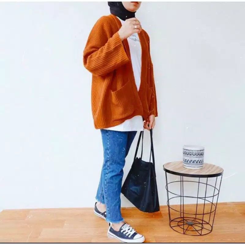OVERSIZE LAVELLA PREMIUM CARDIGAN RAJUT TEBAL-Koral