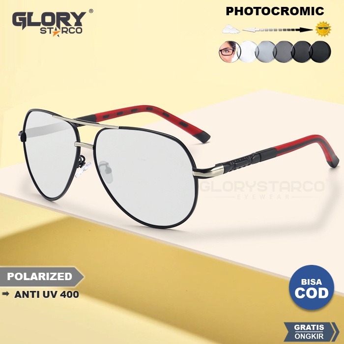 Kacamata Pria Gaya Bulat Polarized Photocromic Berubah Warna