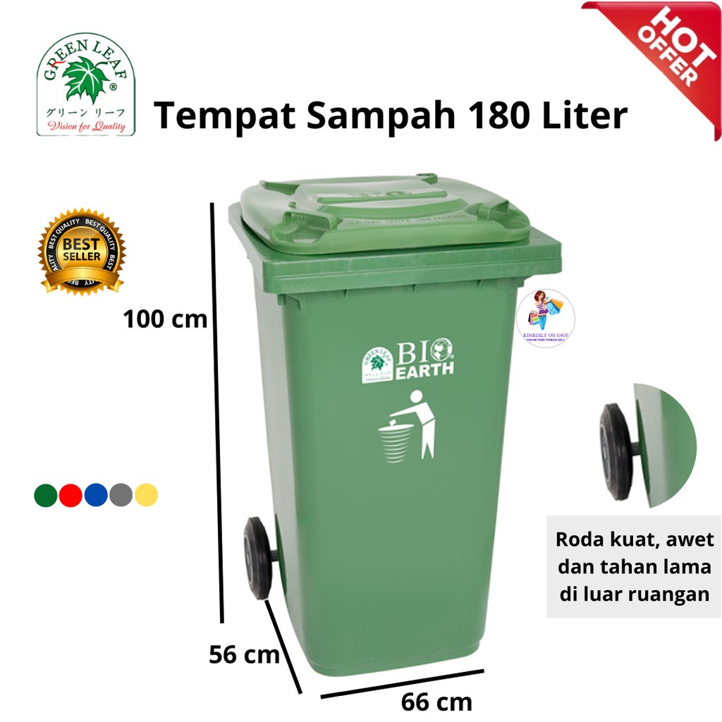 KOTAK SAMPAH RODA 2318 BIO Dustbin 180L / Tempat Sampah TONG SAMPAH GREENLEAF