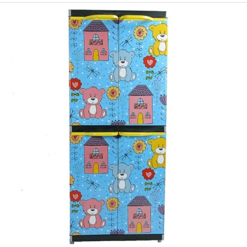 Little_Little_ Lemari Plastik Miami Orlando Jumbo 4 Susun Karakter Sapi Teddy Full Rak