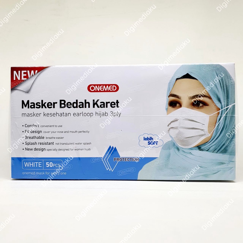 Masker Hijab Putih Masker Jilbab Putih OneMed box 50pcs Masker Medis