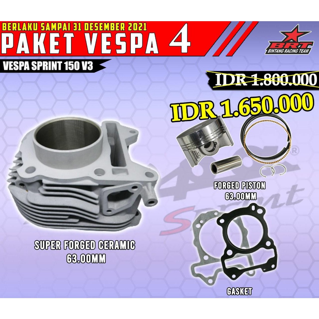 PAKET BORE UP VESPA SPRINT 150 ( BLOK CERAMIC + PISTON 63 ) BRT