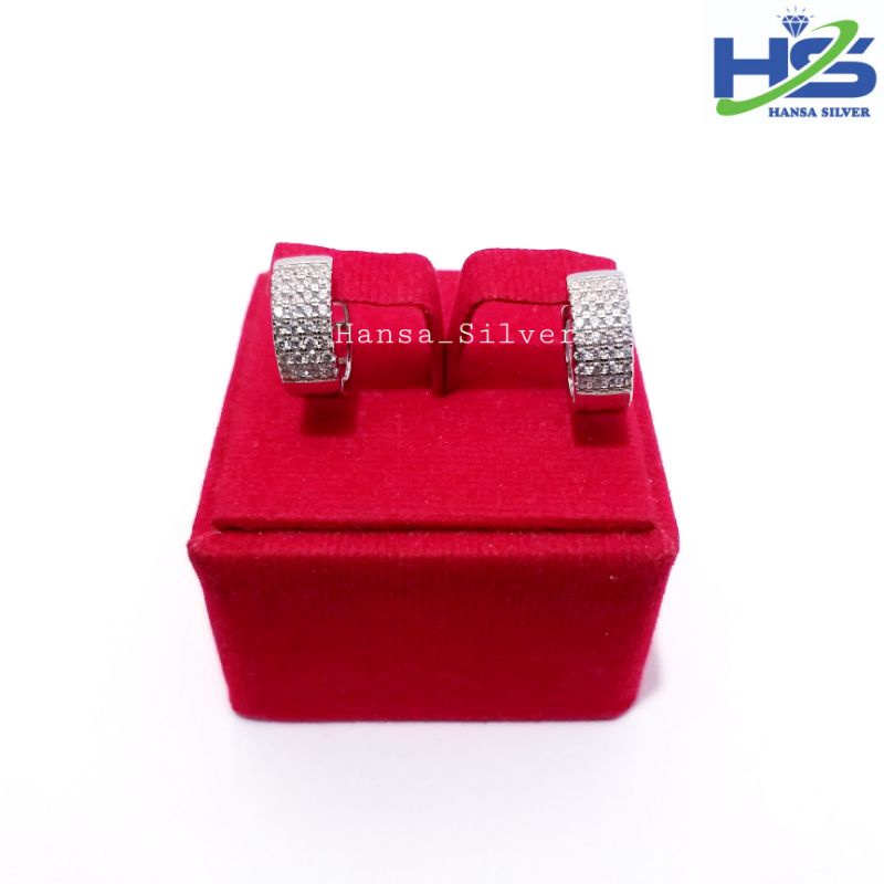 Anting Perak Asli Silver 925 Lapis Emas Putih Model Jepit 4 3 2 Baris Permata - Anting Wanita Anti Karat