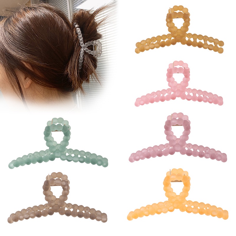 Jepit Rambut Bentuk Geometris Hollow Out Bahan Akrilik Transparan Matte Untuk Wanita