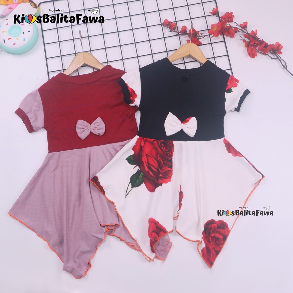 Dress Jennie uk Bayi - 2 Tahun / Dres Anak Perempuan Lengan Pita Polos Baju Pesta Pakaian Kado Adem