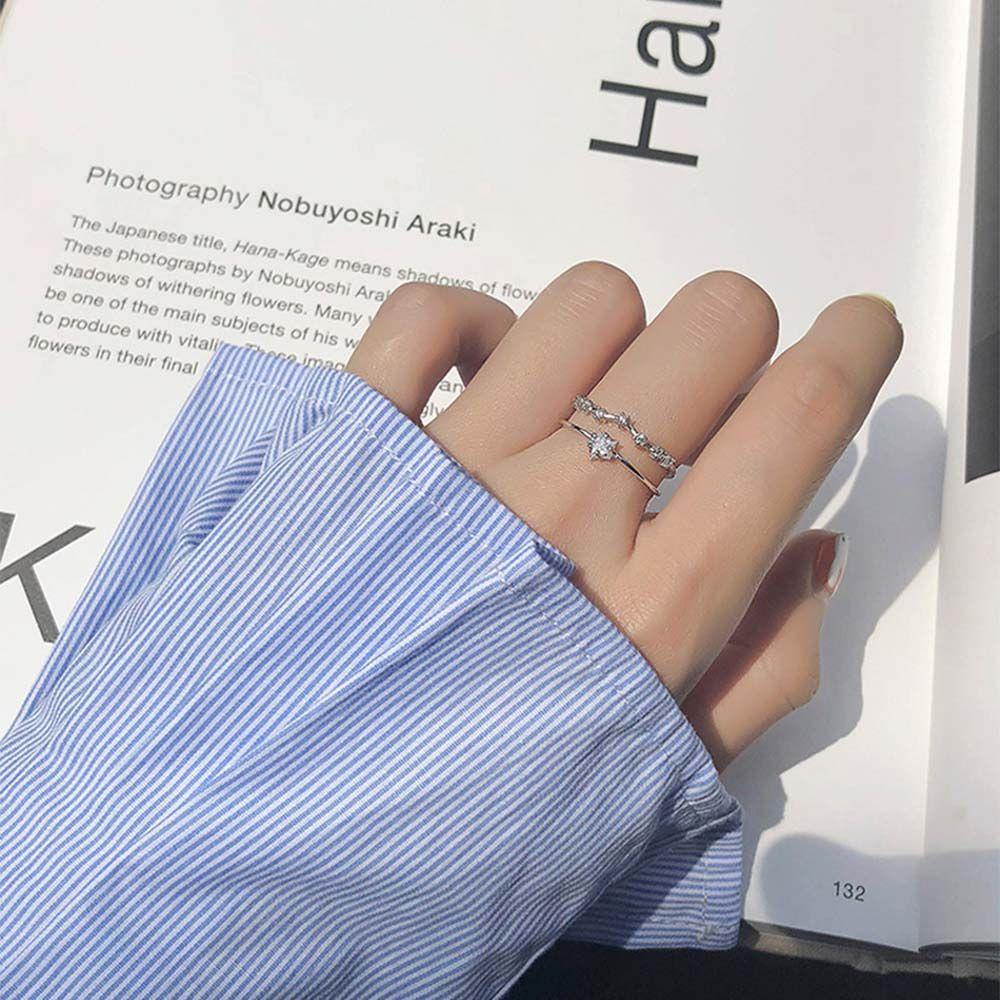 Mxbeauty Wanita Pembukaan Cincin Elegan Temperamen Gadis Hadiah Jari Perhiasan Zirkon Gaya Korea Twinkle Star Finger Rings