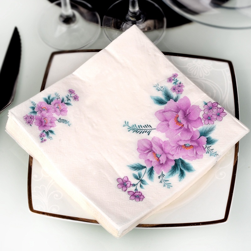 20 Sheets/Pack Purple Rose Printed Paper Napkins Event &amp; Party Tissue Decoration Serviettes