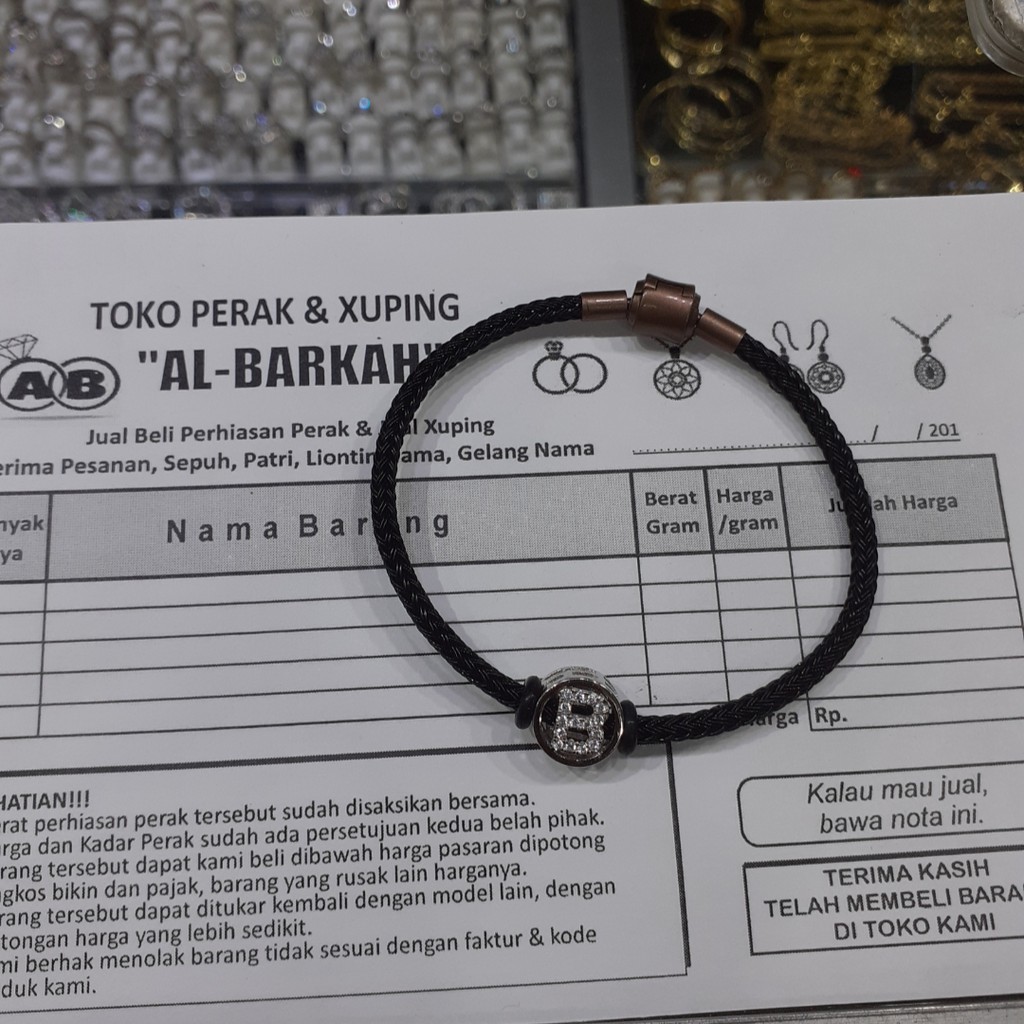 Gelang Huruf Inisial Nama Perak Asli 925 Krom Lapis Emas Putih Bentuk Bulat