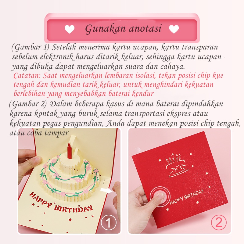 new!!Livi Kartu Ucapan Pop Up 3D ada lampu dan musik Tulisan Happy Birthday dengan Amplop