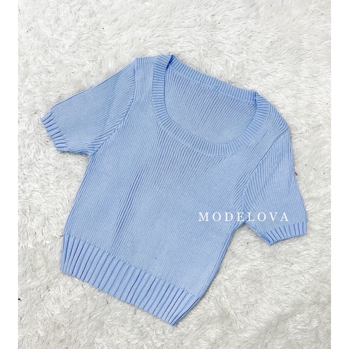 MDLV ~ A201# Vedora Knit Cropped Top Atasan Crop Blouse Rajut Lengan Pendek Fashion import