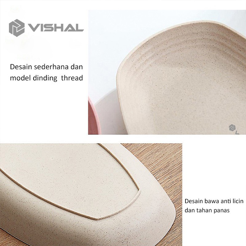 VISHAL Piring Jerami Gandum Set Piring Bentuk Oval Kotak Mix Warna Isi 4 Pcs Lonjong Dinner Plate