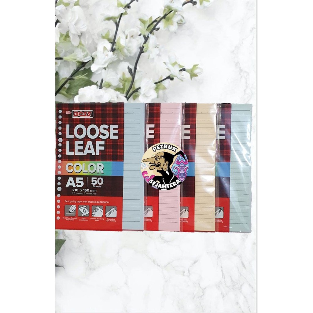 

[PAK] LOOSE LEAF BIG BOSS GARIS A5 ISI 50 LEMBAR WARNA PINK / BLUE / GREEN / YELLOW ISI KERTAS BINDER 20 LUBANG
