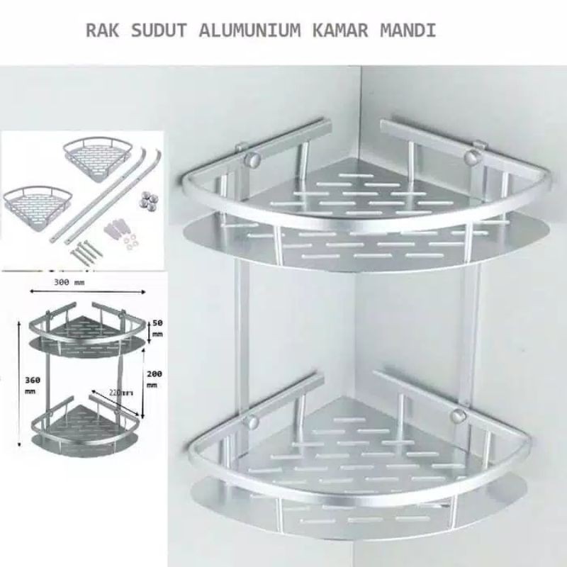 Rak Sudut Dinding Kamar Mandi 2 Susun Aluminium