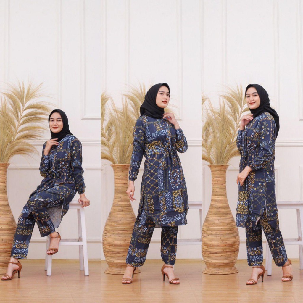 Setelan Wanita , Setelan Tunik , Setelan Rayon , Setelan Batik Wanita , tunik rayon tali serut