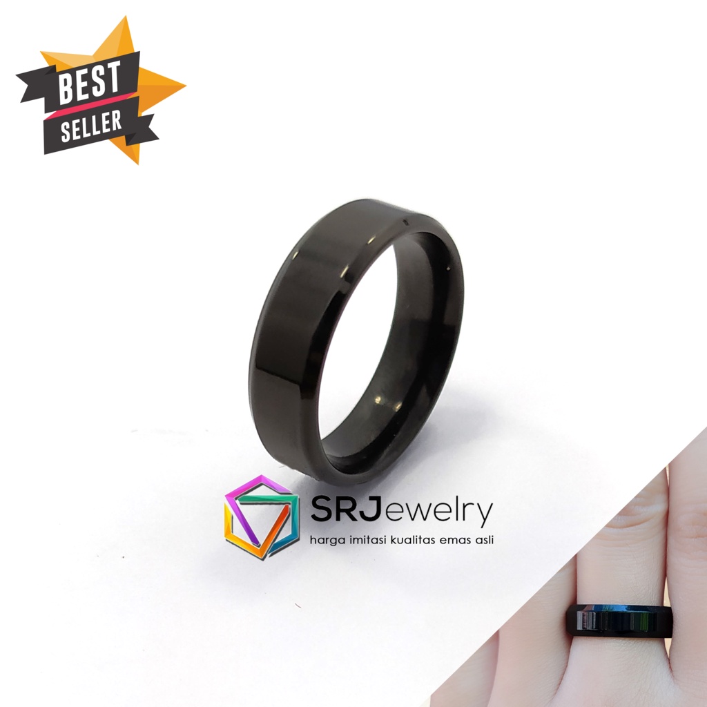 SRJewelry Cincin Couple Hitam Polos Titanium / Black Ring / Kado Pacar / Cincin Cowok - Cewek
