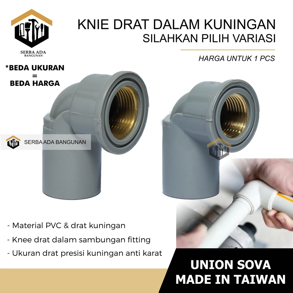 Knee Drat Dalam (KDD) Kuningan 1/2 inch / Elbow Pipa / Union Kualitas Bagus