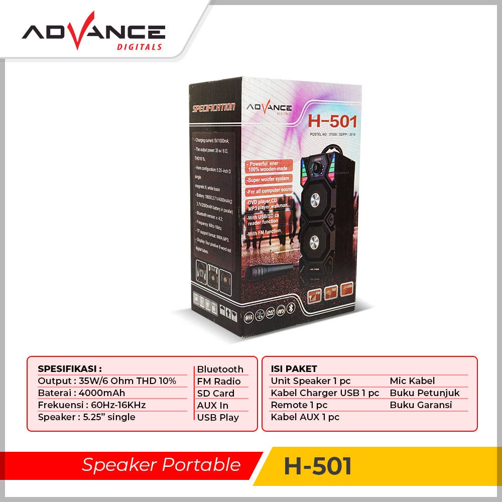 【READY STOCK】 Advance 5&quot; Dual Speaker H501 Bluetooth Free 1 Mic Portable USB Radio 4000Mah Charge