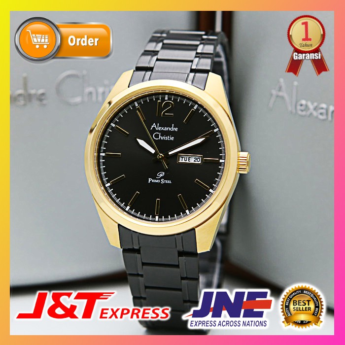 JAM TANGAN ALEXANDRE CHRISTIE PRIA COWOK JAM ALEXANDER CHRISTIE ORIGINAL AC 1012 BLACK GOLD RANTAI