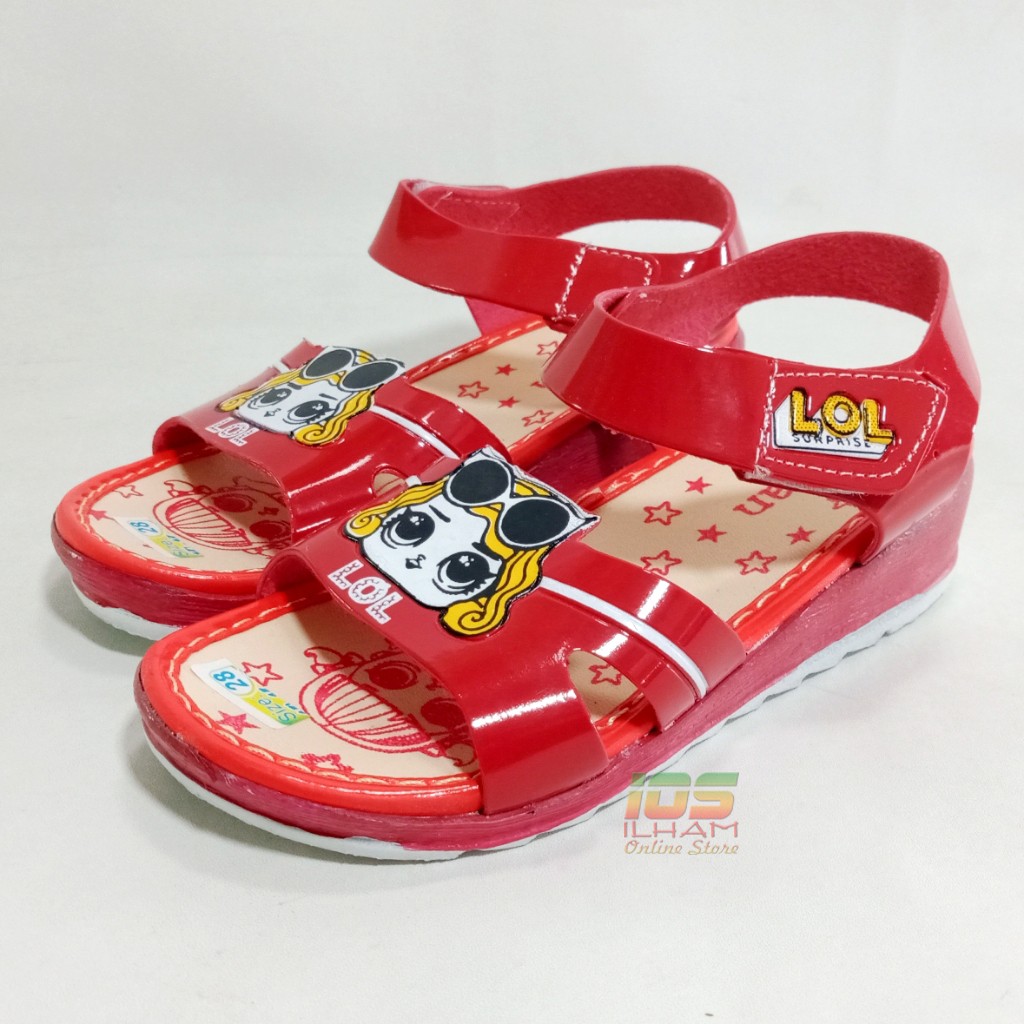 Sandal Let Wegdes Anak Sabyan J22 Motif LOL Hak 3cm Size 26-35