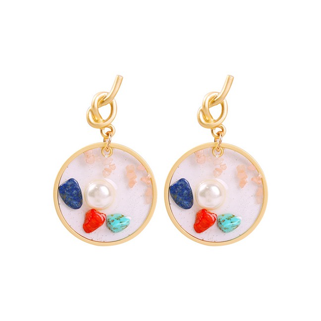 LRC Anting Tusuk Fashion Golden Square Alloy Natural Stone Imitation Pearl Earrings F73021