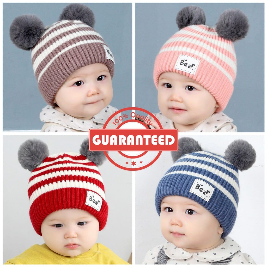 Plazababyku KUPLUK SALUR BEAR (O) Topi Anak Lucu Model kupluk Usia 0 Sampai 3 Tahun Kualitas Terbaik