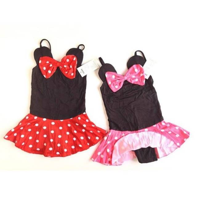 Baju berenang swimming  suit  motif minnie mouse lucu 