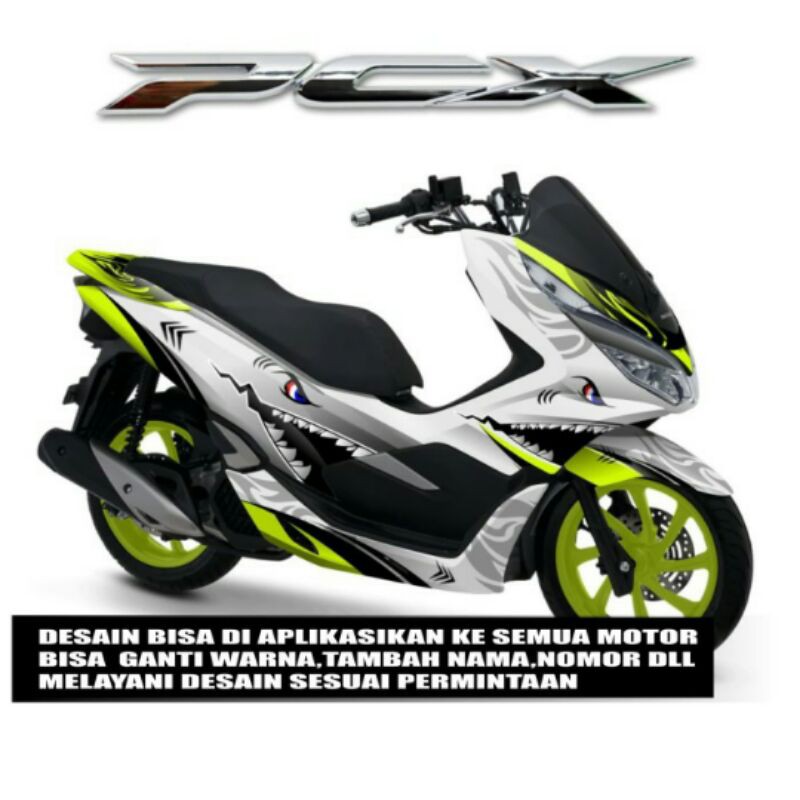 decal PCX 150 white Baby shark decal costum pcx fullbody