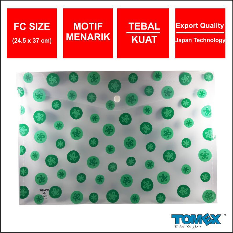 

TOMEX Map Plastik Kancing Smart Pocket Data Bag Horizontal Motif DOT FLOWER Folio Isi 6 Pcs