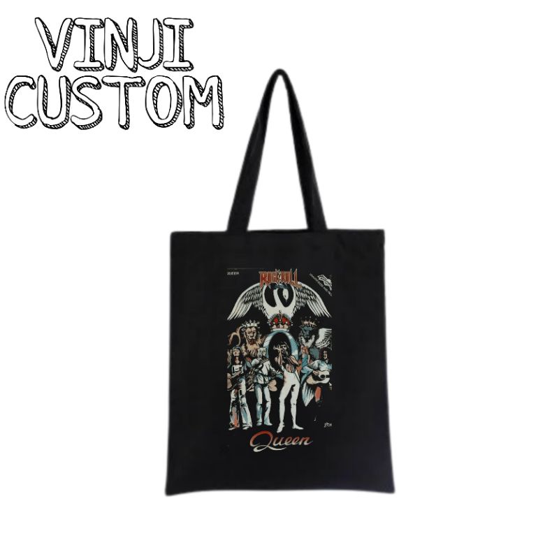 Tote bag QUEEN / tote bag resleting BAND / totebag hitam / totebag wanita / tote bag pria / tas tote