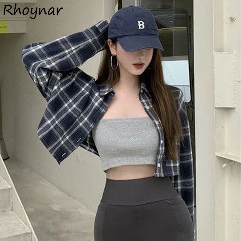 kayshop - Kemeja Crop Kotak Lengan panjang Murah Style Korea Kekinian | Kemeja crop oversize wanita/