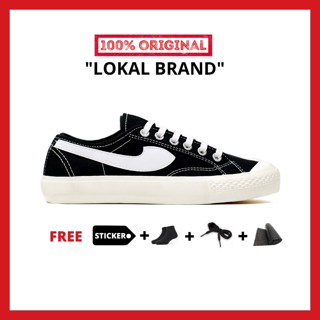 ORIGINAL - Sepatu Brand Lokal Kasual Pria Wanita No Brand Black White Low Not Sneakers Compass Gazelle Hitam Putih