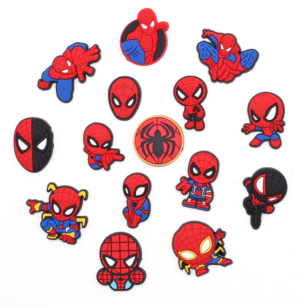 Marvel Jibbitz sendal crocs wanita charms manusia laba-laba pin Aksesoris DIY Bahan Untuk Dekorasi Sepatu Hadiah anak pria