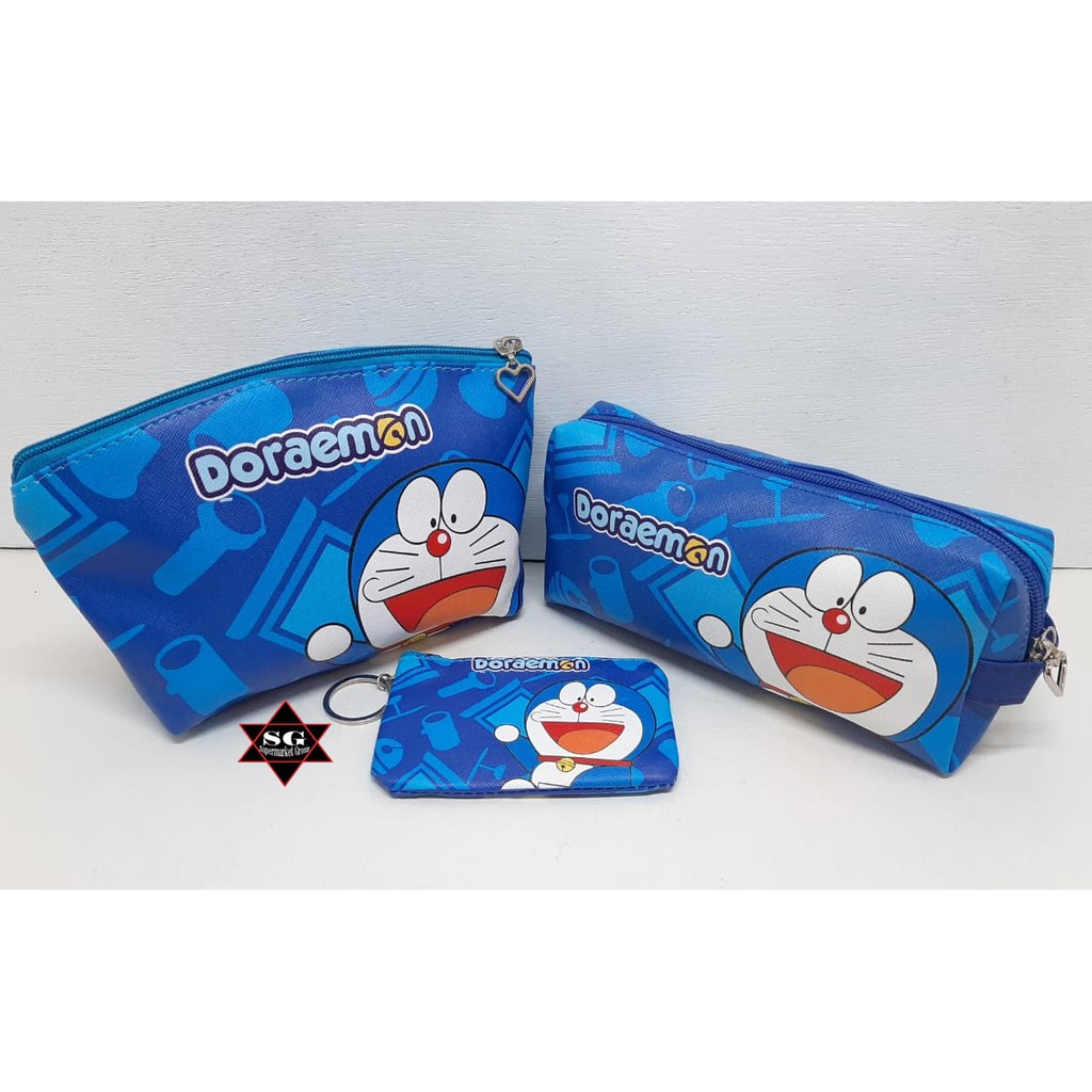 Kotak pensil Paket Hemat /Beauty case/ Penyimpanan alat make up - Doraemon