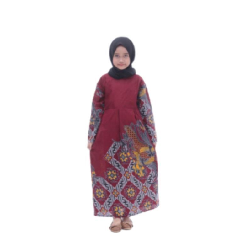 BISA PISAH Batik Couple Keluarga Sania Ruffle Ori ndoro jowi TERMURAH DI SHOPEE - kenari maroon-Gamis ank