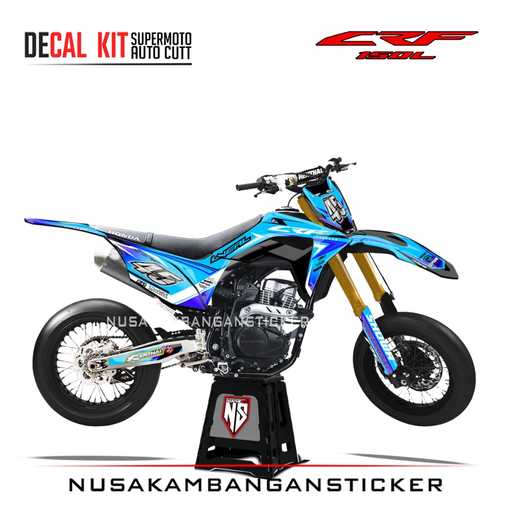 Decal Stiker Supermoto Motor Honda CRF 150 L Full Body Biru Toska Motif Grafis Racing Team Sticker K