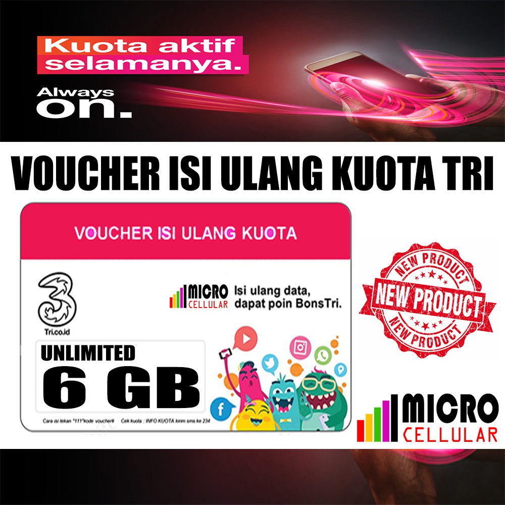 Voucher Tri Unlimited 6 Gb Kuota Reguler 24 Jam Alwayson Kuota Aktif Selamanya Shopee Indonesia