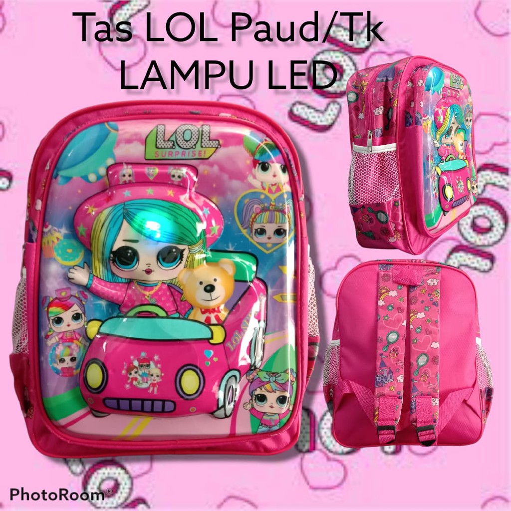 tas sekolah anak perempuan paud/tk menggunakan lampu led LOL