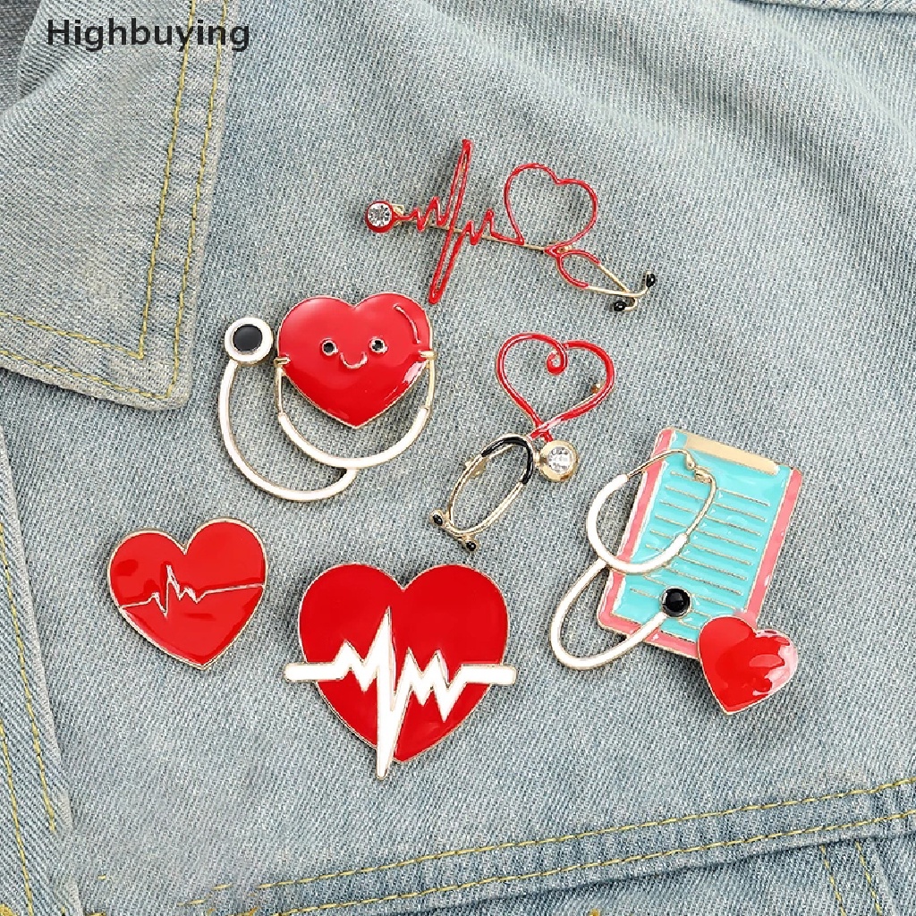 Hbid Bros Pin Kerah Desain Stetoskop Detak Jantung Electrocardiogram Untuk Dokter / Perawat