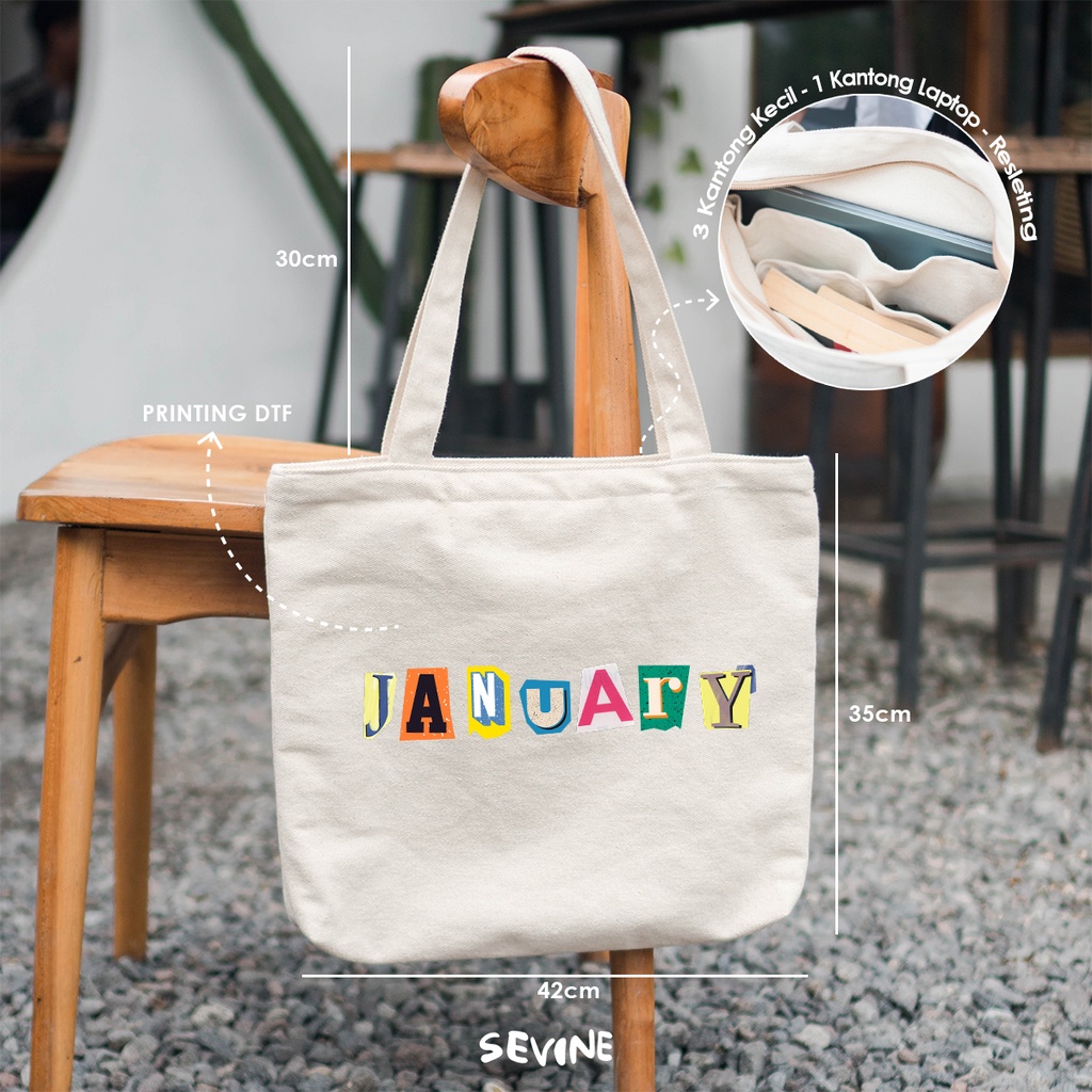 Sevine Tote Bag Kanvas Emily Resleting Kantong Tas Laptop Wanita Kuliah Sekolah Totebag Kerja Quotes Vintage Aesthetic - VM