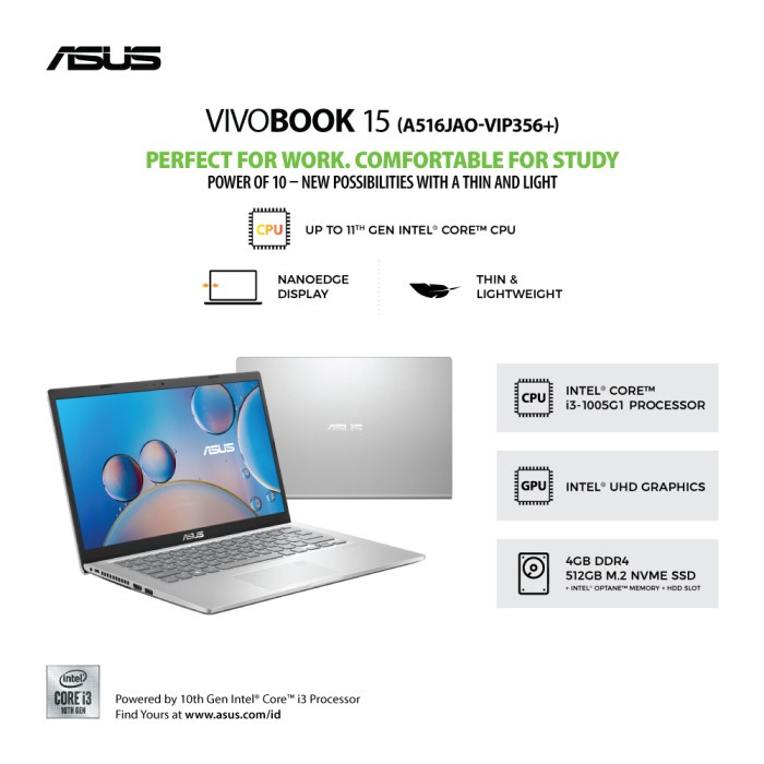 NEW PRODUCT ASUS A516JAO VIPS356+ SILVER CORE i3 1005G1 4GB 512SSD