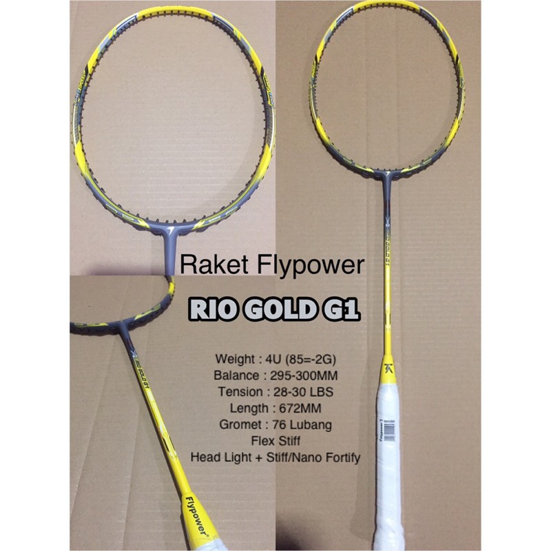 FLYPOWER RIO GOLD G1 BADMINTON RAKET FLY POWER G 1 KUNING BULUTANGKIS ASLI ORIGINAL OLYMPIC