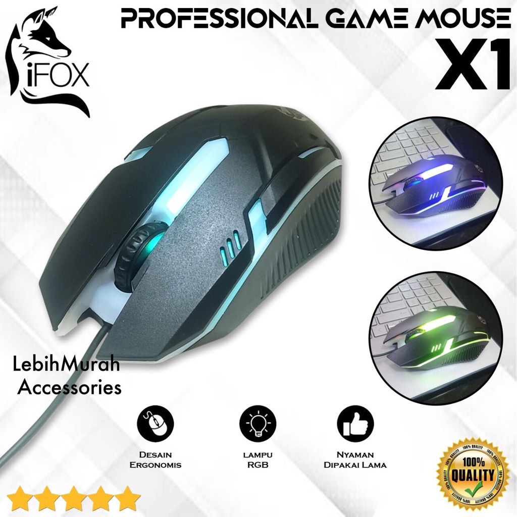 Mouse Kabel Gaming X1 IFOX LED Cable Mouse Game RGB Colorful 7 LED light