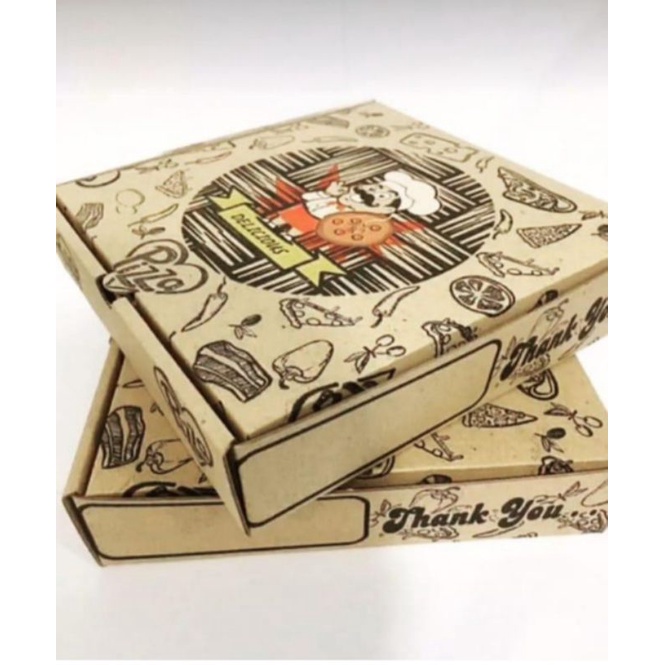 BOX PIZZA UK. 20 MOTIF /KARDUS PIZZA COKLAT/DIECUT-Cheff koki