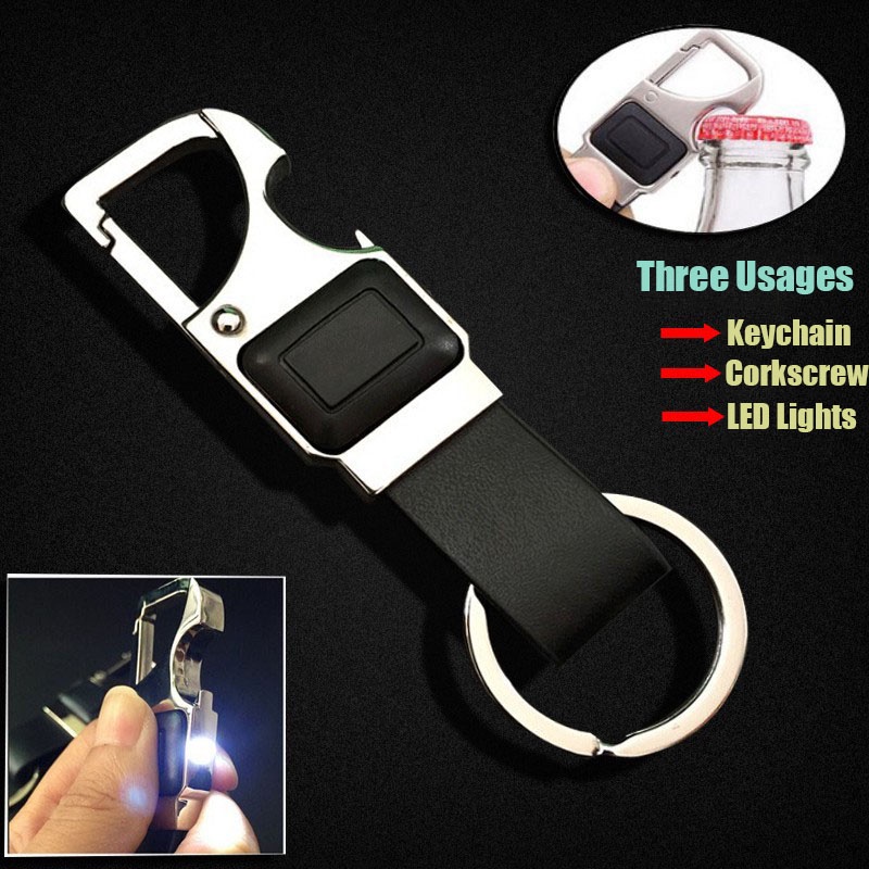 Lampu Gantungan Kunci Pembuka Botol Multifungsi Aksesoris Mobil Dan Motor Flashlight Leather Key Chains