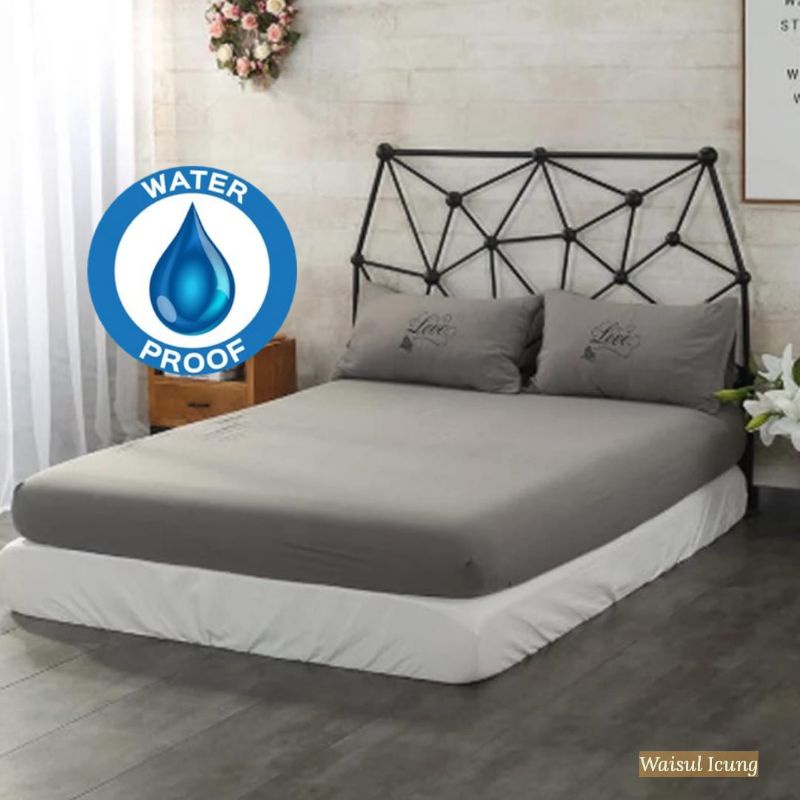 Sprei Waterproof anti ompol anti tahan air size Warna polos 180x200 160x200 120x200 90x200 200x200 Seprei Adem Karet 4 sisi ujung