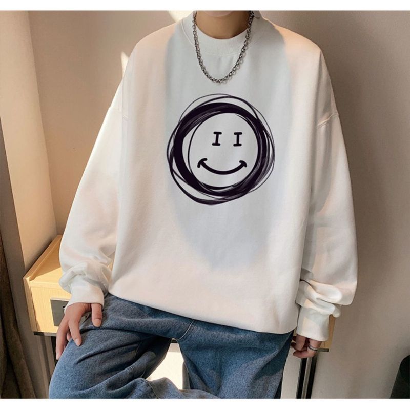 Sweater SMILE (S - 6XL) Crewneck Urban Style Korean BIGSIZE OVERSIZE Sweatshirt Harajuku Loose Long Sleeve Unisex Hitam Putih Mint Sage Green S M L XL XXL XXXL XXXXL 5XL 6XL Jumbo