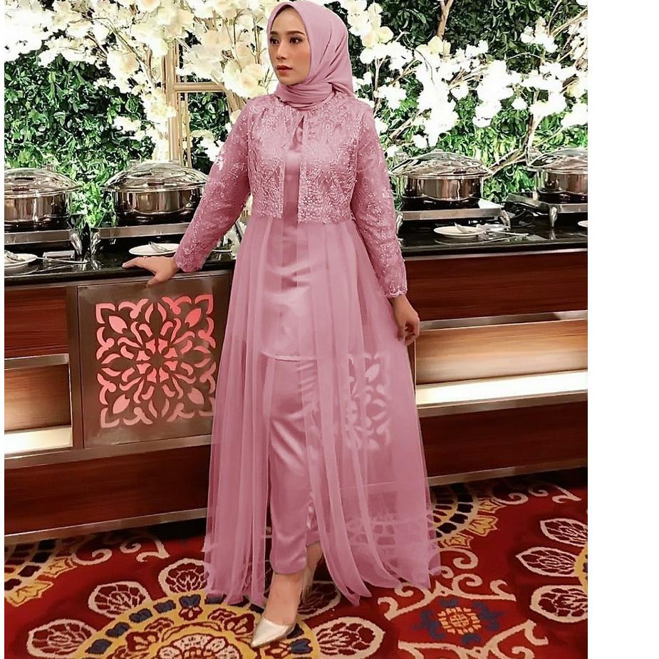 Promo - GH - ST ATTELIER / SETELAN GAMIS BRUKAT CELANA PANJANG / BAJU MUSLIM BRUKAT / SETELAN KEBAYA